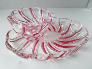 Mikasa Red Peppermint Swirl - Two Candy Dishes and Oval Tray Bowl 3