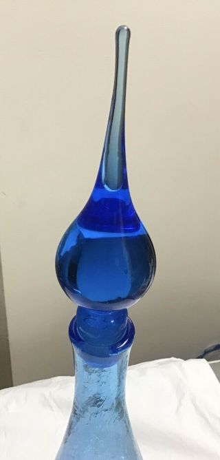 PILGRIM Blue Crackle Glass Decanter Flame Genie Bottle Mid Century Modern 2