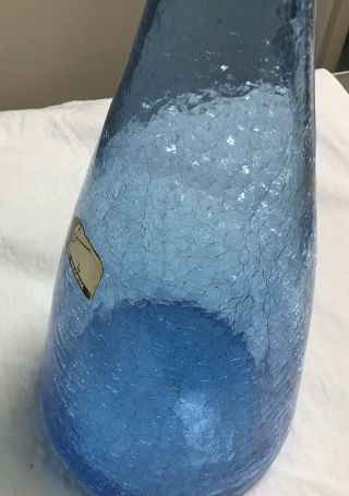 PILGRIM Blue Crackle Glass Decanter Flame Genie Bottle Mid Century Modern 3