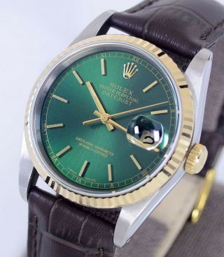 Rolex Oyster Perpetual Datejust Ref16233 Auto Emerald Dial Men 