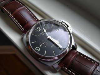 Panerai Luminor 44mm Watch Stainless Steel Case Brown Leather Strap - (pam00320)