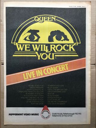 Queen We Will Rock You - Live In Concert Poster Sized Music Press Adver