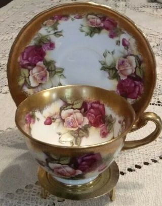 Royal Chelsea Golden Rose Tea Cup And Saucer England Heavy Gold