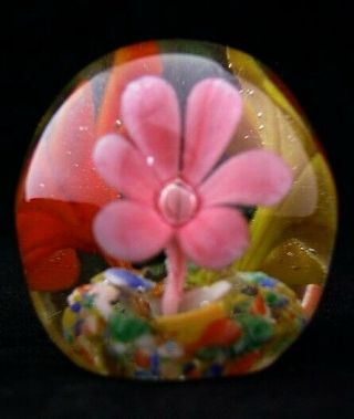 Vintage Art Glass Three Flower Egg Shape Paperweight Flat Base Unsigned Good Con