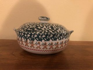 Tienshan Folk Craft " Gingerbread " Covered Casserole Dish/ Bowl With Lid - Euc