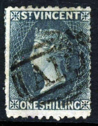 St.  Vincent Queen Victoria 1866 One Shilling Slate - Grey No Wmk P12½x14 Sg 11 Vfu
