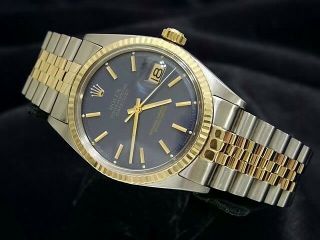 Rolex Datejust Mens Two - Tone 14k Gold Stainless Steel Jubilee W/ Blue Dial 1601