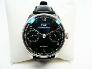 Iwc Portugieser Iw500109 Ss Auto Strap Black Dial Wristwatch,  Box & Certificate