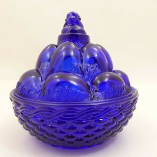 COBALT BLUE Westmoreland CHICK On EGG Pile GLASS Basket Weave Nest Hen SUMMIT 3
