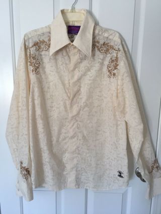 Jimi Hendrix Button Front Shirt Beige Embroidery Authentic Xxl Purple Label