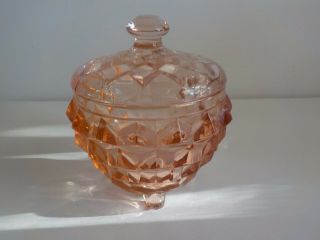 Pink Depression Glass Jeanette Cube Cubist Footed Powder Jar W/ Lid 1929 - 1933
