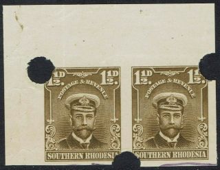 Southern Rhodesia 1924 Kgv Admiral 11/2d Imperf Plate Proof Pair