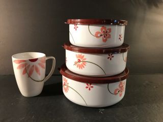Set Of 3 Metal Storage Containers (“pretty Pink” By Corelle) With Matching Lids