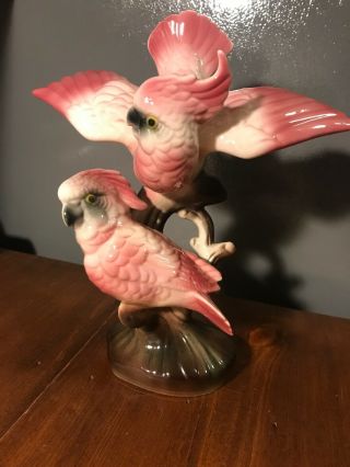 Cockatoos On Branch Figurine Tree Limb Pink Ceramic Maddux Of California?