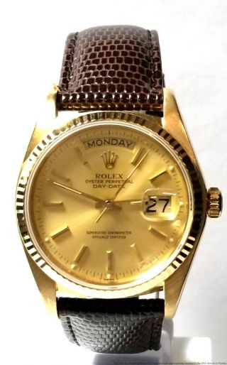18038 Mens Rolex President Day Date 18k Yellow Gold Quickset Mens Watch
