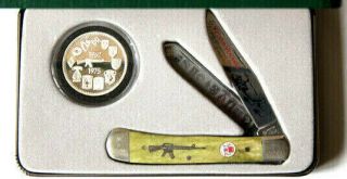 Vietnam Commemorative Engraved Folding Knife And.  999 Silver Coin Set