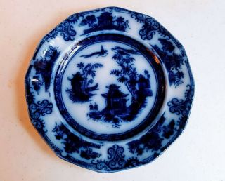 Antique Flow Blue Ironstone Plate " Chusan " By J Clementson 7 1/4 " Mid 1800 