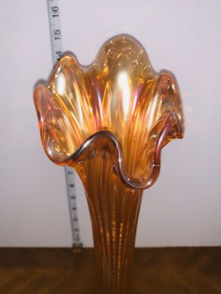 Fenton " Fine Rib " Marigold Carnival Glass Swung Vase