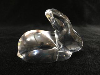 Daum France Art Crystal Rabbit Figurine,  Etched Marked,  3 1/2 " Long X 2 1/2 " H