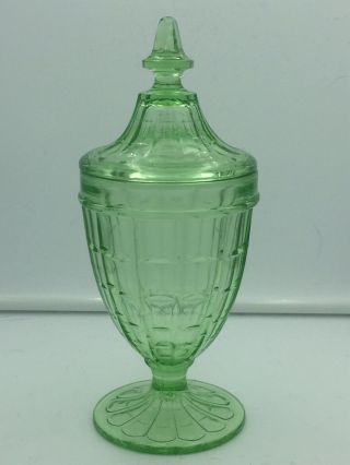 Hazel Atlas Depression Glass Colonial Block Green 8 3/4 " Candy Jar W/lid