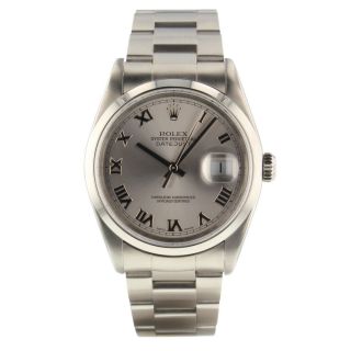Rolex Datejust 36 Mm Steel Automatic Silver Roman Oyster Watch 16220 Circa 2002