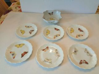 Six B & C Co.  L.  Bernardaud & Co.  Limoges Cake Plates & Bowl Butterfly Pattern