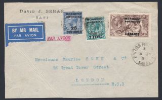 Morocco Agencies 1934 Airmail Cover Front Saffi To London Franked With Seahorse