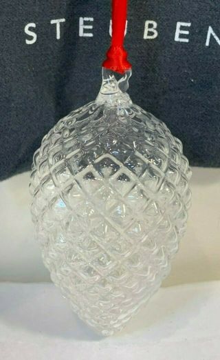 Steuben Glass - Pinecone Christmas Ornament,  1993 First Year,  W/dust Bag -