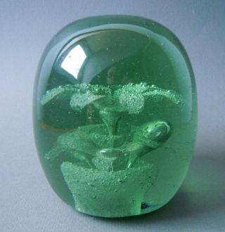 Victorian Green Glass Dump Paperweight Flower Pot Design 1
