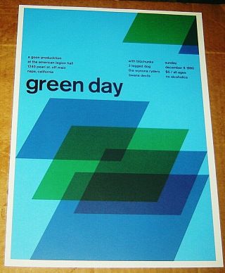 Green Day Rock Concert Poster Swiss Punk Graphic Pop Art 10x14 Mike Joyce