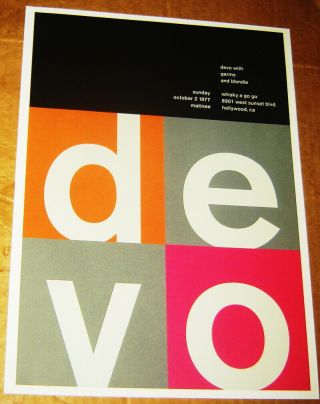 Devo Rock Concert Poster Swiss Punk Graphic Arts Whisky A Go Go 10x14 Mike Joyce
