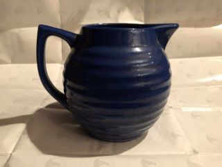 J.  A.  Bauer Pottery Co.  Cobalt Blue Pottery Water Pitcher Jug