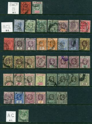 Old Straits Settlements Malaya 40 X Stamps With Company Perfins (26)
