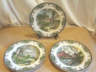 Johnson Brothers 10.  5 " Dinner Plates England 1883 - Willow,  Hayfield,  Stone Wall