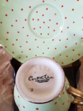 Rare Carlton Ware Demitasse Tea Cup - Green with Orange Dots 2