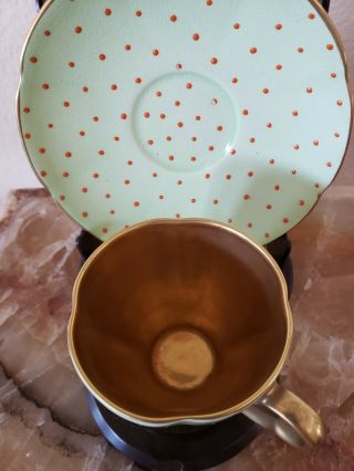 Rare Carlton Ware Demitasse Tea Cup - Green with Orange Dots 3