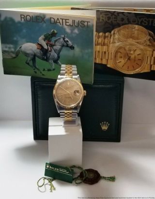 Mens 18k Gold Ss Rolex Datejust 16233 X Serial Number Watch W Box Booklets