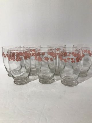 Vintage Pyrex Pink Gooseberry Water Glasses Set Of 7