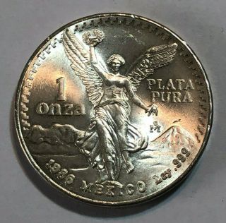 1986 1 Oz.  999 Fine Silver Mexican Libertad Bu