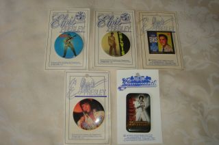 Elvis Presley Lovely Set Of 5 Elvis Pin Badges On Their Cards,  V.  G.  C.