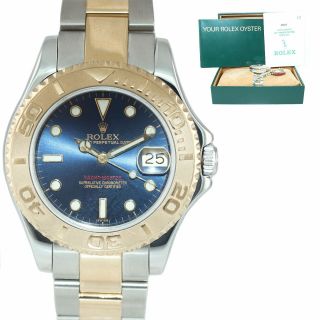 Papers Ladies Rolex Yacht - Master 68623 35mm Gold Two Tone Blue Midsize Watch