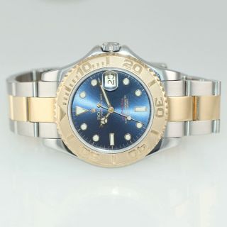 PAPERS Ladies Rolex Yacht - Master 68623 35mm Gold Two Tone Blue Midsize Watch 3