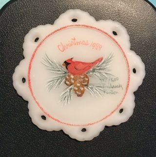 Rare Fredrick Fenton Signed Hand - Painted Cardinal Milk Glass Ornament 447/500