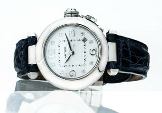 Cartier Pasha Ref Wj11902g 18k White Gold & Diamonds Automatic Wiristwatch