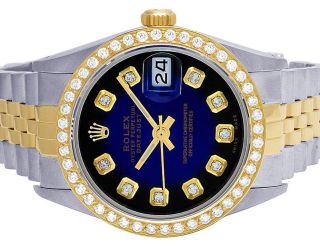 Rolex Datejust Two Tone 18k/ Steel 36mm Blue Vignette Dial Diamond Watch 2.  5 Ct