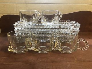 Set Of 4 Hazel Atlas Orchard Glass Smoke Snack Luncheon Plate Tray And Cup