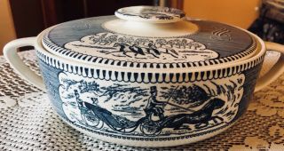Currier And Ives Covered Casserole Dish 1950s/60s