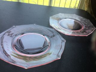 Set Of 2 8 Inch Pink Depression Glass Plate With Floral Etching