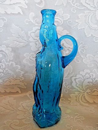 Vintage Turquoise Blue Hand Blown Art Glass Praying Madonna Bottle - Rough Pontil