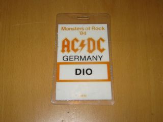 Dio - 1984 Ac/dc Germany Monsters Of Rock Tour Pass (promo Ticket)